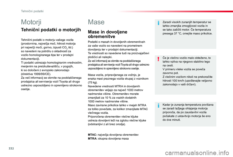TOYOTA PROACE 2019 Navodila Za Uporabo (in Slovenian) 332
Proace_sl_Chap09_caracteristiques-techniques_ed01-2019
Motorji
Tehnični podatki o motorjih
Tehnični podatki o motorju vašega vozila (prostornina, največja moč, hitrost motorja pri največji m TOYOTA PROACE 2019 Navodila Za Uporabo (in Slovenian) 332
Proace_sl_Chap09_caracteristiques-techniques_ed01-2019
Motorji
Tehnični podatki o motorjih
Tehnični podatki o motorju vašega vozila (prostornina, največja moč, hitrost motorja pri največji m
