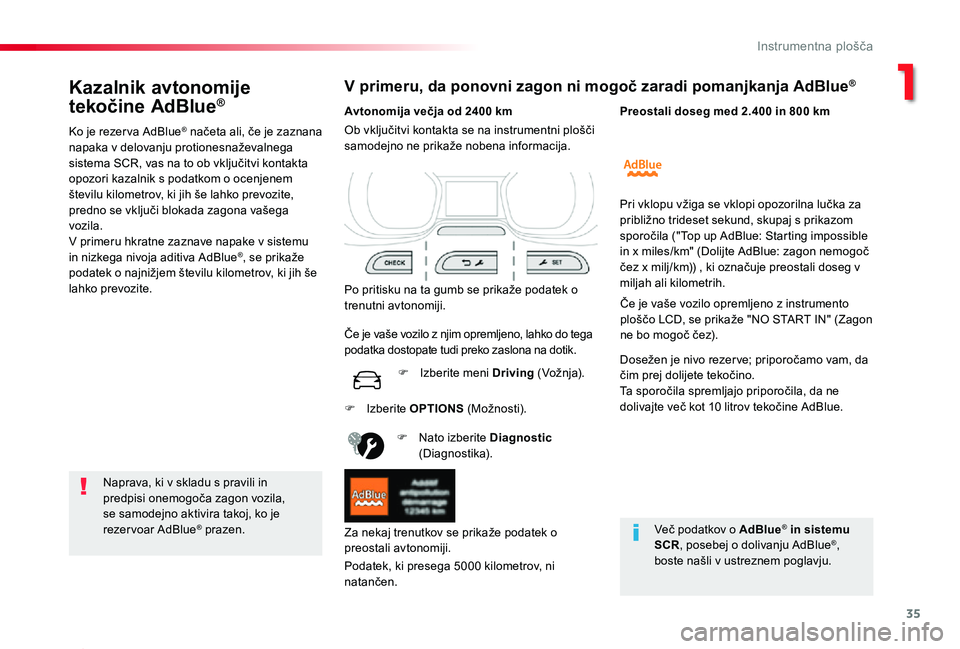 TOYOTA PROACE 2019 Manual de utilizare (in Romanian) 35
Proace_sl_Chap01_instruments-de-bord_ed01-2019
Kazalnik avtonomije
tekočine AdBlue®
Ko je rezer va AdBlue® načeta ali, če je zaznana napaka v delovanju protionesnaževalnega sistema SCR, vas TOYOTA PROACE 2019 Manual de utilizare (in Romanian) 35
Proace_sl_Chap01_instruments-de-bord_ed01-2019
Kazalnik avtonomije
tekočine AdBlue®
Ko je rezer va AdBlue® načeta ali, če je zaznana napaka v delovanju protionesnaževalnega sistema SCR, vas