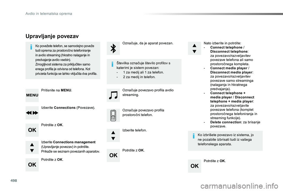 TOYOTA PROACE 2019  Manual de utilizare (in Romanian) 498
Proace_sl_Chap10d_RD6_ed01-2019
Potrdite z OK.
Potrdite z OK.
Potrdite z OK.
Potrdite z OK.
Ko povežete telefon, se samodejno poveže tudi oprema za prostoročno telefoniranje in avdio streaming 