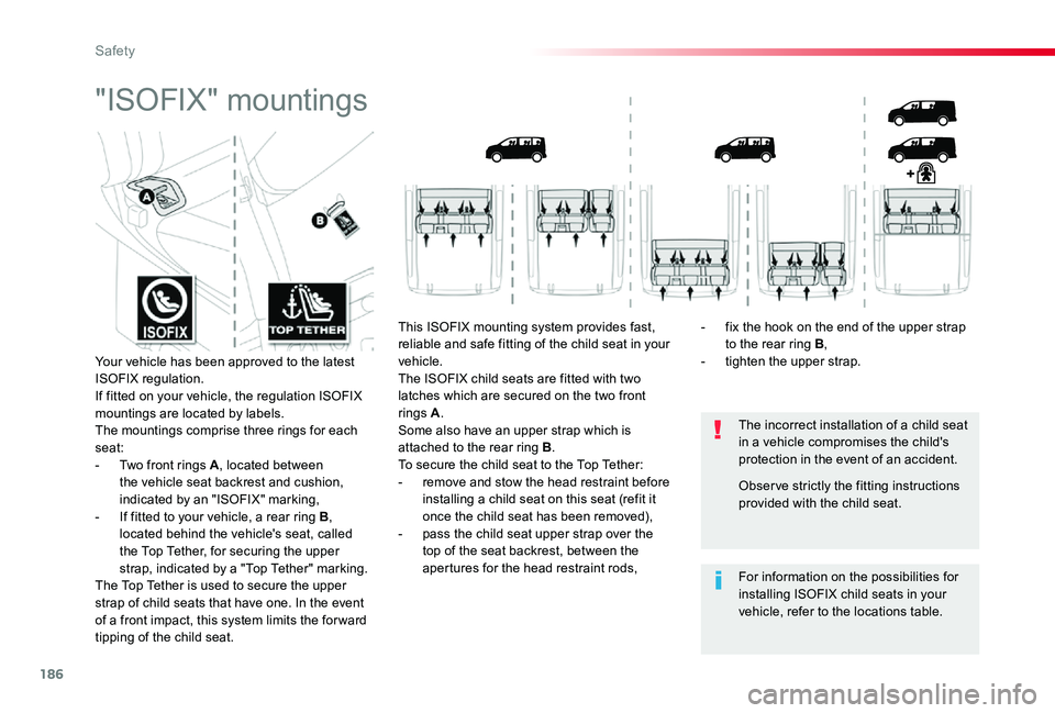 TOYOTA PROACE 2020 Owners Manual (in English) 186
"ISOFIX" mountings
The incorrect installation of a child seat in a vehicle compromises the child's protection in the event of an accident.
For information on the possibilities for inst TOYOTA PROACE 2020 Owners Manual (in English) 186
"ISOFIX" mountings
The incorrect installation of a child seat in a vehicle compromises the child's protection in the event of an accident.
For information on the possibilities for inst