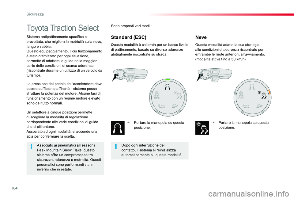TOYOTA PROACE 2020 Manuale duso (in Italian) 164
Proace_it_Chap05_securite_ed01-2019
Toyota Traction Select
Sistema antipattinamento specifico e brevettato, che migliora la motricità sulla neve, fango e sabbia.Questo equipaggiamento, il cui fun TOYOTA PROACE 2020 Manuale duso (in Italian) 164
Proace_it_Chap05_securite_ed01-2019
Toyota Traction Select
Sistema antipattinamento specifico e brevettato, che migliora la motricità sulla neve, fango e sabbia.Questo equipaggiamento, il cui fun