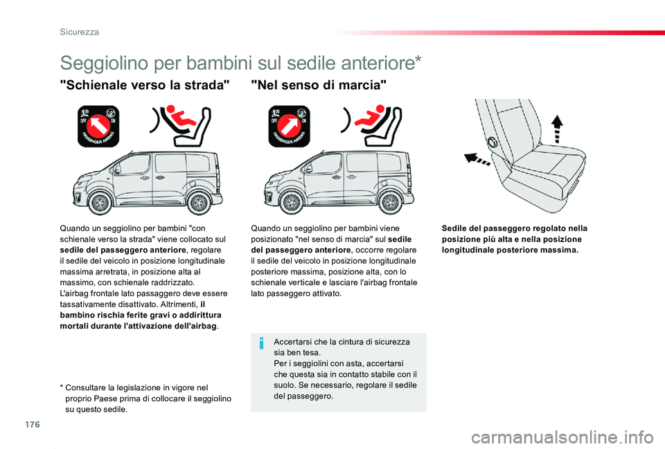 TOYOTA PROACE 2020 Manuale duso (in Italian) 176
Proace_it_Chap05_securite_ed01-2019
Sedile del passeggero regolato nella posizione più alta e nella posizione longitudinale posteriore massima.
"Schienale verso la strada"
Seggiolino per TOYOTA PROACE 2020 Manuale duso (in Italian) 176
Proace_it_Chap05_securite_ed01-2019
Sedile del passeggero regolato nella posizione più alta e nella posizione longitudinale posteriore massima.
"Schienale verso la strada"
Seggiolino per