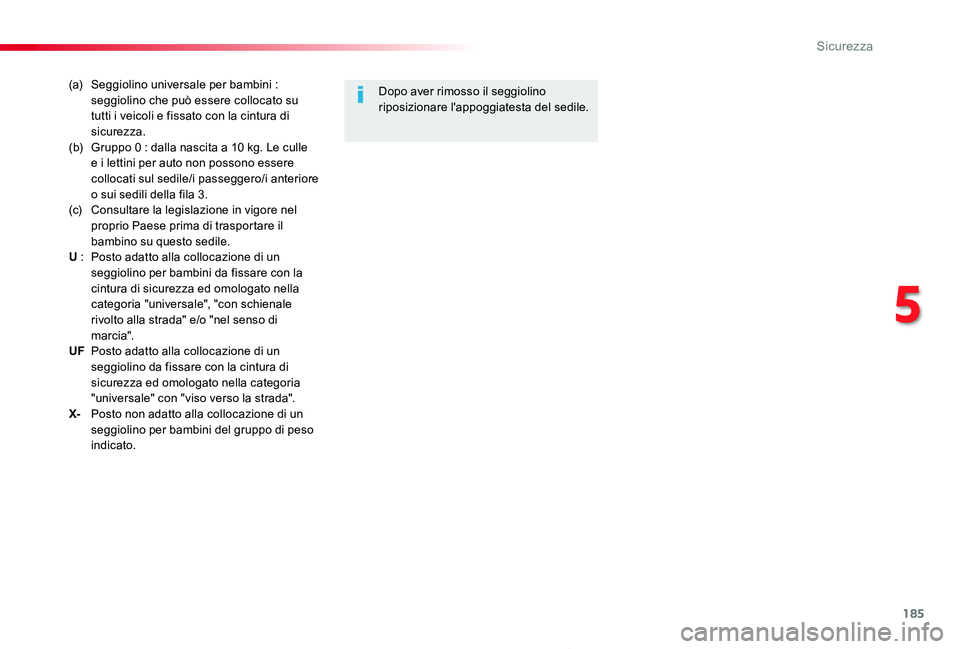 TOYOTA PROACE 2020 Manuale duso (in Italian) 185
Proace_it_Chap05_securite_ed01-2019
(a) Seggiolino universale per bambini : seggiolino che può essere collocato su tutti i veicoli e fissato con la cintura di sicurezza.(b) Gruppo 0 : dalla nasci TOYOTA PROACE 2020 Manuale duso (in Italian) 185
Proace_it_Chap05_securite_ed01-2019
(a) Seggiolino universale per bambini : seggiolino che può essere collocato su tutti i veicoli e fissato con la cintura di sicurezza.(b) Gruppo 0 : dalla nasci