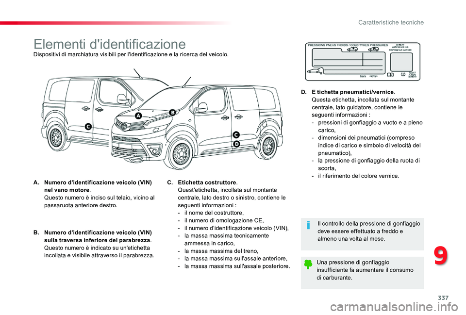 TOYOTA PROACE 2020 Manuale duso (in Italian) 337
Proace_it_Chap09_caracteristiques-techniques_ed01-2019
Elementi d'identificazioneDispositivi di marchiatura visibili per l'identificazione e la ricerca del veicolo.
A. Numero d'identif TOYOTA PROACE 2020 Manuale duso (in Italian) 337
Proace_it_Chap09_caracteristiques-techniques_ed01-2019
Elementi d'identificazioneDispositivi di marchiatura visibili per l'identificazione e la ricerca del veicolo.
A. Numero d'identif