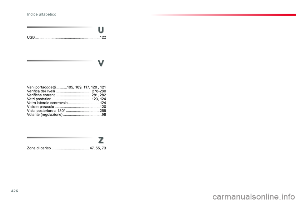 TOYOTA PROACE 2020 Manuale duso (in Italian) 426
Proace_it_Chap11_index-alpha_ed01-2019
Z
USB ...............................................................12 2
V
U
Vani portaoggetti...........105, 109, 117, 120 , 121Verifica dei livelli ...... TOYOTA PROACE 2020 Manuale duso (in Italian) 426
Proace_it_Chap11_index-alpha_ed01-2019
Z
USB ...............................................................12 2
V
U
Vani portaoggetti...........105, 109, 117, 120 , 121Verifica dei livelli ......
