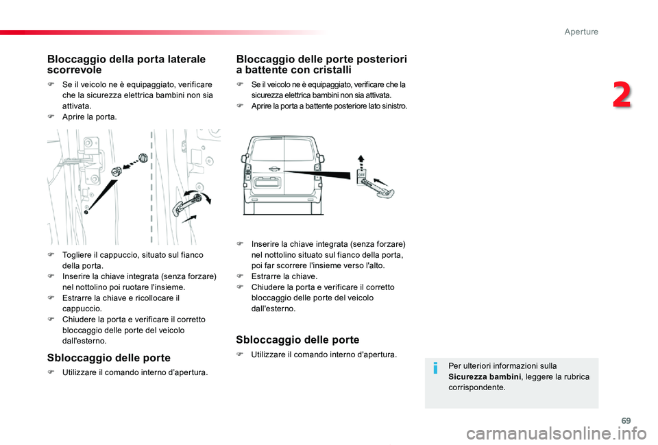 TOYOTA PROACE 2020 Manuale duso (in Italian) 69
Proace_it_Chap02_ouvertures_ed01-2019
Per ulteriori informazioni sulla Sicurezza bambini, leggere la rubrica corrispondente.
Bloccaggio della porta laterale scorrevole
F Se il veicolo ne è equipag TOYOTA PROACE 2020 Manuale duso (in Italian) 69
Proace_it_Chap02_ouvertures_ed01-2019
Per ulteriori informazioni sulla Sicurezza bambini, leggere la rubrica corrispondente.
Bloccaggio della porta laterale scorrevole
F Se il veicolo ne è equipag