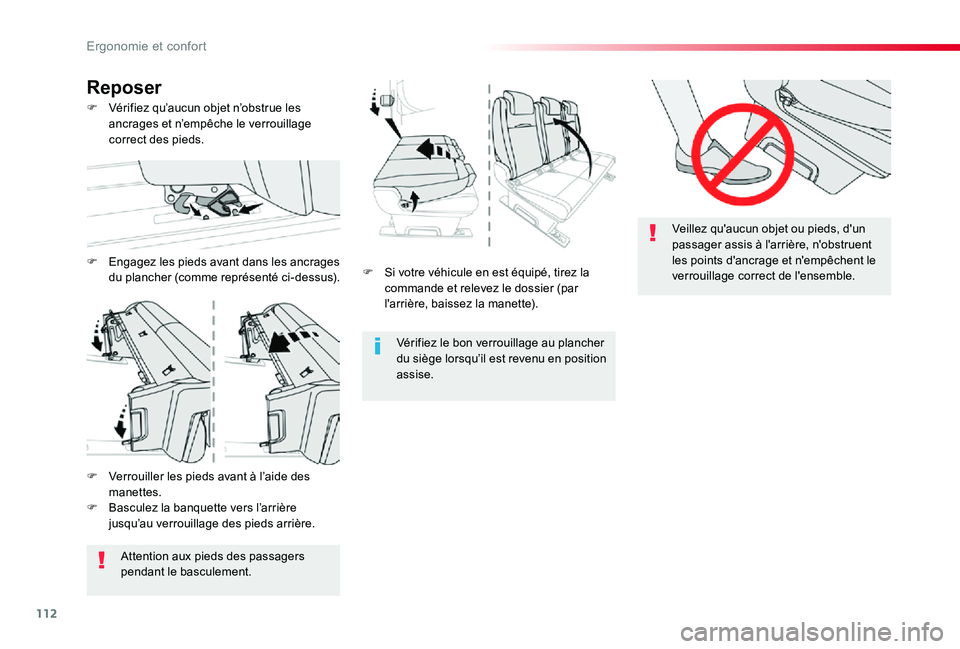 TOYOTA PROACE 2020 Notices Demploi (in French) 112
F Si votre véhicule en est équipé, tirez la commande et relevez le dossier (par l'arrière, baissez la manette).
Vérifiez le bon verrouillage au plancher du siège lorsqu’il est revenu e TOYOTA PROACE 2020 Notices Demploi (in French) 112
F Si votre véhicule en est équipé, tirez la commande et relevez le dossier (par l'arrière, baissez la manette).
Vérifiez le bon verrouillage au plancher du siège lorsqu’il est revenu e