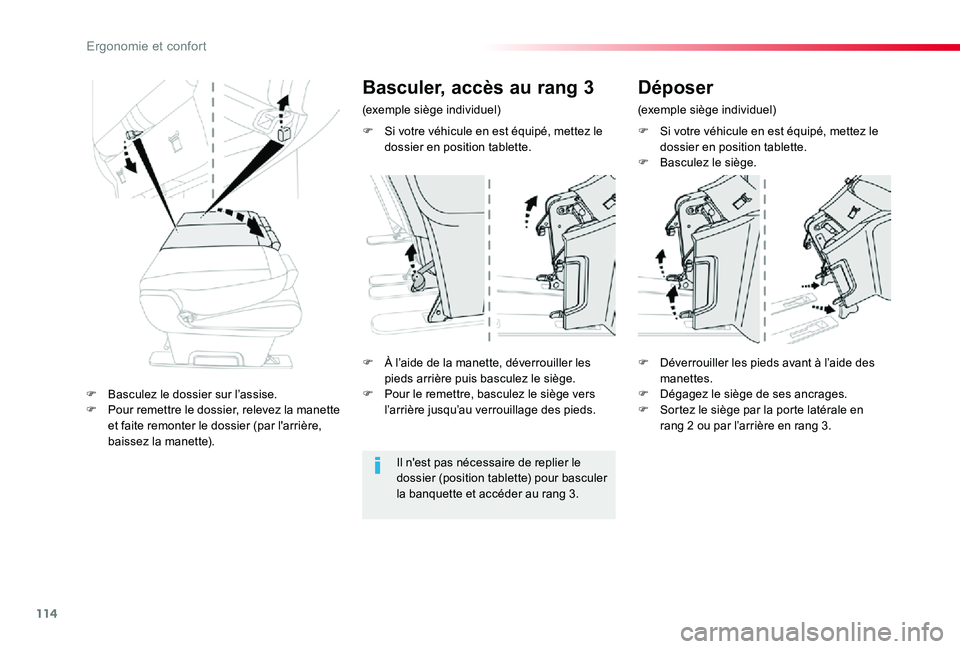 TOYOTA PROACE 2020 Notices Demploi (in French) 114
F Si votre véhicule en est équipé, mettez le dossier en position tablette.F Basculez le siège.
F À l’aide de la manette, déverrouiller les pieds arrière puis basculez le siège.F Pour le TOYOTA PROACE 2020 Notices Demploi (in French) 114
F Si votre véhicule en est équipé, mettez le dossier en position tablette.F Basculez le siège.
F À l’aide de la manette, déverrouiller les pieds arrière puis basculez le siège.F Pour le