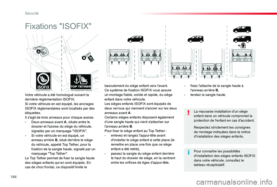 TOYOTA PROACE 2020 Notices Demploi (in French) 186
Fixations "ISOFIX"
La mauvaise installation d'un siège enfant dans un véhicule compromet la protection de l'enfant en cas d'accident.
Pour connaître les possibilités d' TOYOTA PROACE 2020 Notices Demploi (in French) 186
Fixations "ISOFIX"
La mauvaise installation d'un siège enfant dans un véhicule compromet la protection de l'enfant en cas d'accident.
Pour connaître les possibilités d'