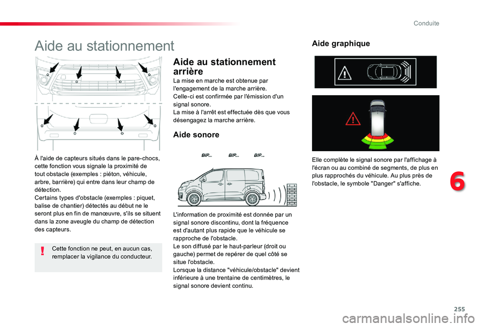 TOYOTA PROACE 2020  Notices Demploi (in French) 255
À l'aide de capteurs situés dans le pare-chocs, cette fonction vous signale la proximité de tout obstacle (exemples : piéton, véhicule, arbre, barrière) qui entre dans leur champ de dét