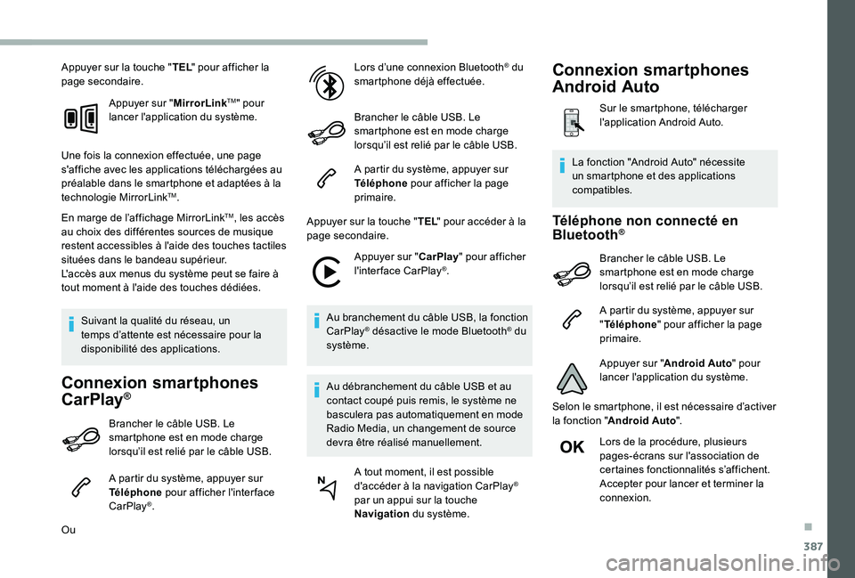 TOYOTA PROACE 2020 Notices Demploi (in French) 387
Appuyer sur la touche "TEL" pour afficher la page secondaire.
Appuyer sur "MirrorLinkTM" pour lancer l'application du système.
Une fois la connexion effectuée, une page s' TOYOTA PROACE 2020 Notices Demploi (in French) 387
Appuyer sur la touche "TEL" pour afficher la page secondaire.
Appuyer sur "MirrorLinkTM" pour lancer l'application du système.
Une fois la connexion effectuée, une page s'