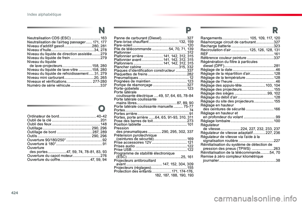 TOYOTA PROACE 2020 Notices Demploi (in French) 424
Rangements ..........................105, 109, 117, 120Réamorçage circuit de carburant .................327Recharge batterie .........................................323Recirculation d’air ... TOYOTA PROACE 2020 Notices Demploi (in French) 424
Rangements ..........................105, 109, 117, 120Réamorçage circuit de carburant .................327Recharge batterie .........................................323Recirculation d’air ...