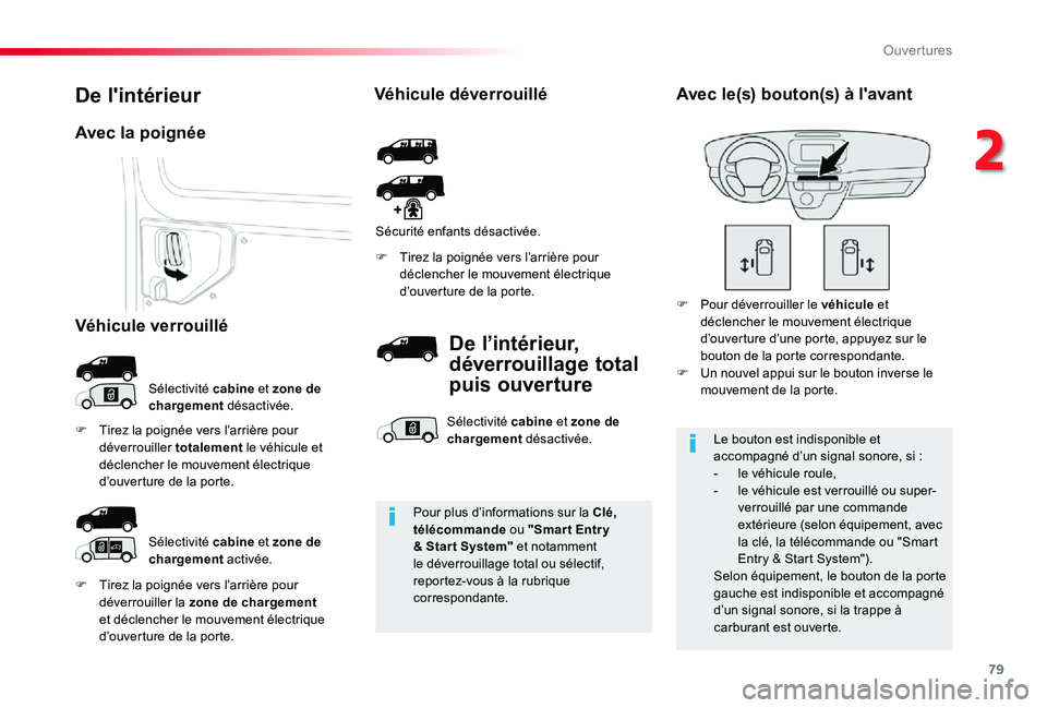 TOYOTA PROACE 2020 Notices Demploi (in French) 79
F Tirez la poignée vers l’arrière pour déverrouiller la zone de chargement et déclencher le mouvement électrique d’ouverture de la porte.
F Tirez la poignée vers l’arrière pour déclen TOYOTA PROACE 2020 Notices Demploi (in French) 79
F Tirez la poignée vers l’arrière pour déverrouiller la zone de chargement et déclencher le mouvement électrique d’ouverture de la porte.
F Tirez la poignée vers l’arrière pour déclen
