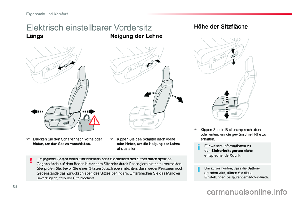 TOYOTA PROACE 2020 Betriebsanleitungen (in German) 102
Proace_de_Chap03_ergonomie-et-confort_ed2019_V02
Elektrisch einstellbarer Vordersitz
LängsNeigung der Lehne
Höhe der Sitzfläche
Um zu vermeiden, dass die Batterie entladen wird, führen Sie die TOYOTA PROACE 2020 Betriebsanleitungen (in German) 102
Proace_de_Chap03_ergonomie-et-confort_ed2019_V02
Elektrisch einstellbarer Vordersitz
LängsNeigung der Lehne
Höhe der Sitzfläche
Um zu vermeiden, dass die Batterie entladen wird, führen Sie die