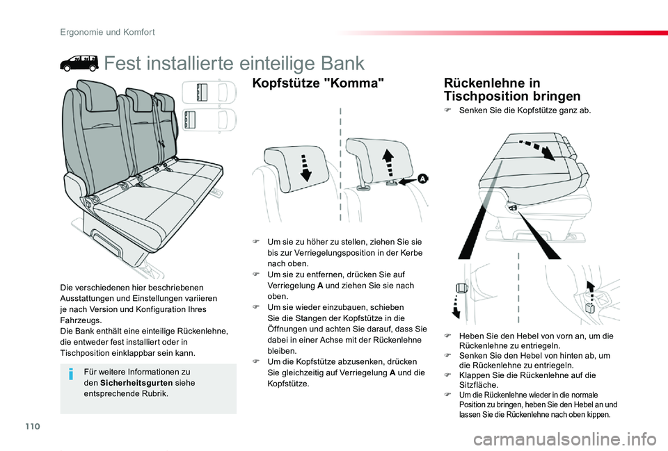 TOYOTA PROACE 2020 Betriebsanleitungen (in German) 110
Proace_de_Chap03_ergonomie-et-confort_ed2019_V02
Fest installierte einteilige Bank
F Um sie zu höher zu stellen, ziehen Sie sie bis zur Verriegelungsposition in der Kerbe nach oben.F Um sie zu en TOYOTA PROACE 2020 Betriebsanleitungen (in German) 110
Proace_de_Chap03_ergonomie-et-confort_ed2019_V02
Fest installierte einteilige Bank
F Um sie zu höher zu stellen, ziehen Sie sie bis zur Verriegelungsposition in der Kerbe nach oben.F Um sie zu en