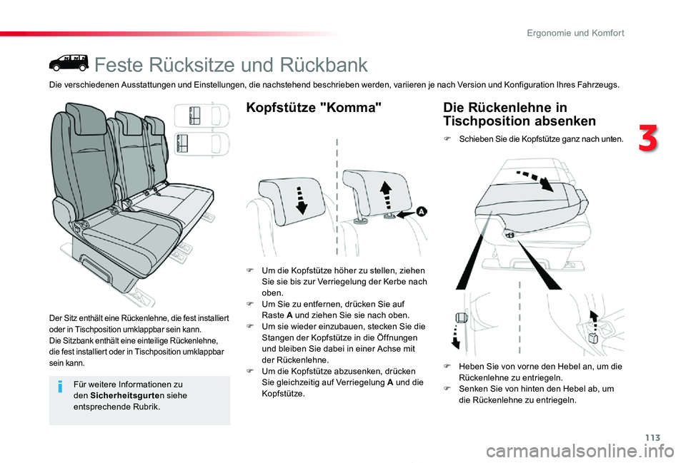 TOYOTA PROACE 2020 Betriebsanleitungen (in German) 113
Proace_de_Chap03_ergonomie-et-confort_ed2019_V02
Feste Rücksitze und Rückbank
Der Sitz enthält eine Rückenlehne, die fest installiert oder in Tischposition umklappbar sein kann.Die Sitzbank en TOYOTA PROACE 2020 Betriebsanleitungen (in German) 113
Proace_de_Chap03_ergonomie-et-confort_ed2019_V02
Feste Rücksitze und Rückbank
Der Sitz enthält eine Rückenlehne, die fest installiert oder in Tischposition umklappbar sein kann.Die Sitzbank en