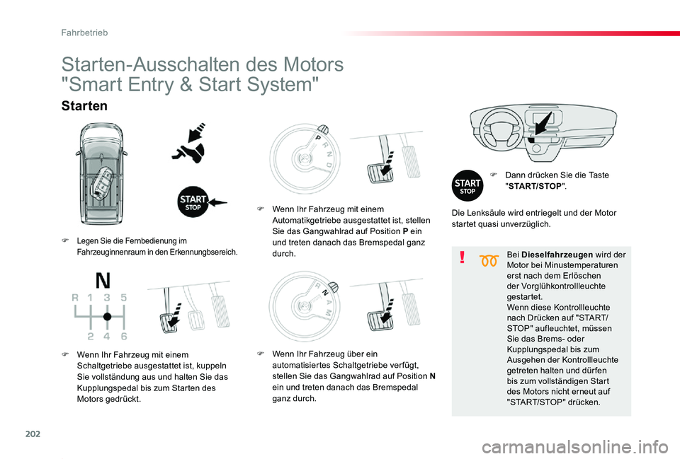 TOYOTA PROACE 2020  Betriebsanleitungen (in German) 202
Proace_de_Chap06_conduite_ed2019_V02
Bei Dieselfahrzeugen wird der Motor bei Minustemperaturen erst nach dem Erlöschen der Vorglühkontrollleuchte gestartet.Wenn diese Kontrollleuchte nach Drück