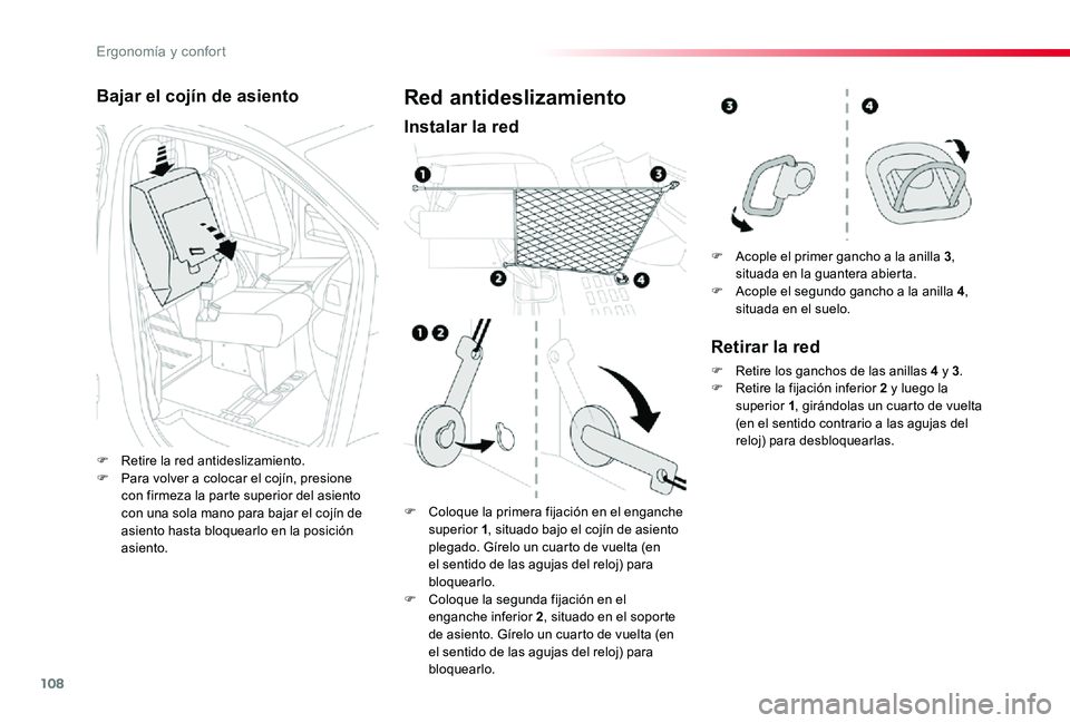 TOYOTA PROACE 2020 Manuale de Empleo (in Spanish) 108
Bajar el cojín de asiento
F Retire la red antideslizamiento.F Para volver a colocar el cojín, presione con firmeza la parte superior del asiento con una sola mano para bajar el cojín de asiento TOYOTA PROACE 2020 Manuale de Empleo (in Spanish) 108
Bajar el cojín de asiento
F Retire la red antideslizamiento.F Para volver a colocar el cojín, presione con firmeza la parte superior del asiento con una sola mano para bajar el cojín de asiento