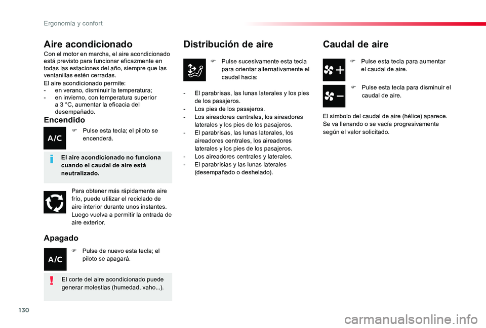 TOYOTA PROACE 2020 Manuale de Empleo (in Spanish) 130
F Pulse esta tecla para aumentar el caudal de aire.
Distribución de aire
F Pulse sucesivamente esta tecla para orientar alternativamente el caudal hacia:
- El parabrisas, las lunas laterales y l TOYOTA PROACE 2020 Manuale de Empleo (in Spanish) 130
F Pulse esta tecla para aumentar el caudal de aire.
Distribución de aire
F Pulse sucesivamente esta tecla para orientar alternativamente el caudal hacia:
- El parabrisas, las lunas laterales y l