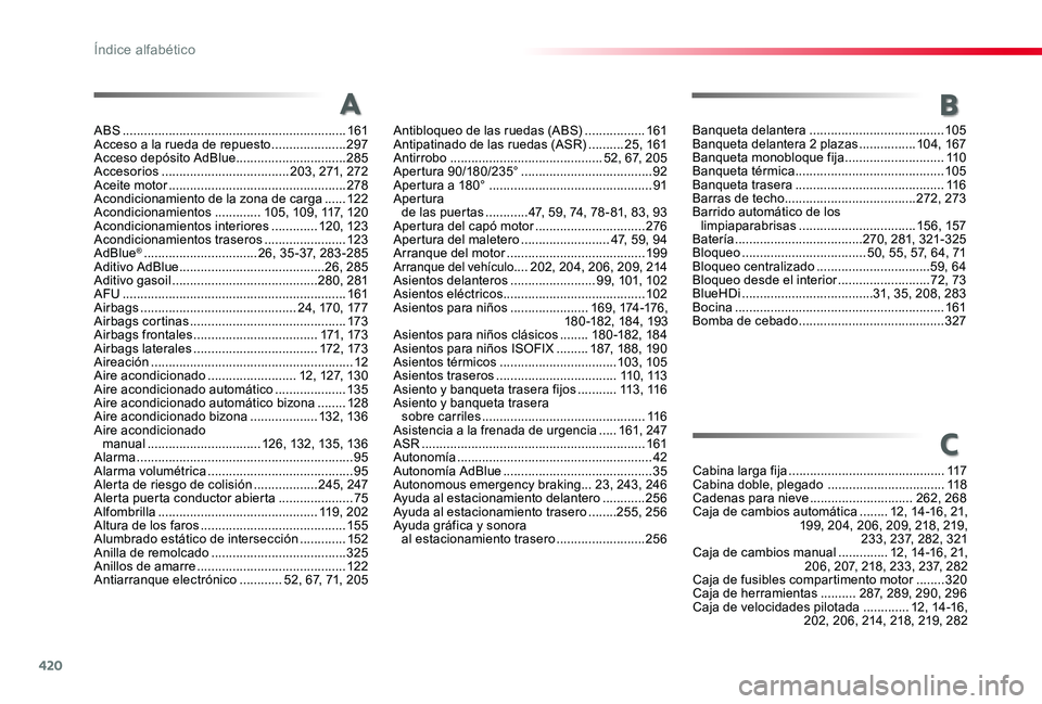 TOYOTA PROACE 2020 Manuale de Empleo (in Spanish) 420
ABS ...............................................................161Acceso a la rueda de repuesto .....................297Acceso depósito AdBlue ...............................285Accesorios ... TOYOTA PROACE 2020 Manuale de Empleo (in Spanish) 420
ABS ...............................................................161Acceso a la rueda de repuesto .....................297Acceso depósito AdBlue ...............................285Accesorios ...