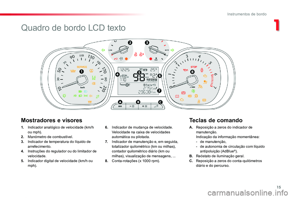 TOYOTA PROACE 2020 Manual de utilização (in Portuguese) 15
Proace_pt_Chap01_instruments-de-bord_ed2019_V02
1. Indicador analógico de velocidade (km/h o u m p h).2. Manómetro de combustível.3. Indicador de temperatura do líquido de arrefecimento.4. Ins TOYOTA PROACE 2020 Manual de utilização (in Portuguese) 15
Proace_pt_Chap01_instruments-de-bord_ed2019_V02
1. Indicador analógico de velocidade (km/h o u m p h).2. Manómetro de combustível.3. Indicador de temperatura do líquido de arrefecimento.4. Ins