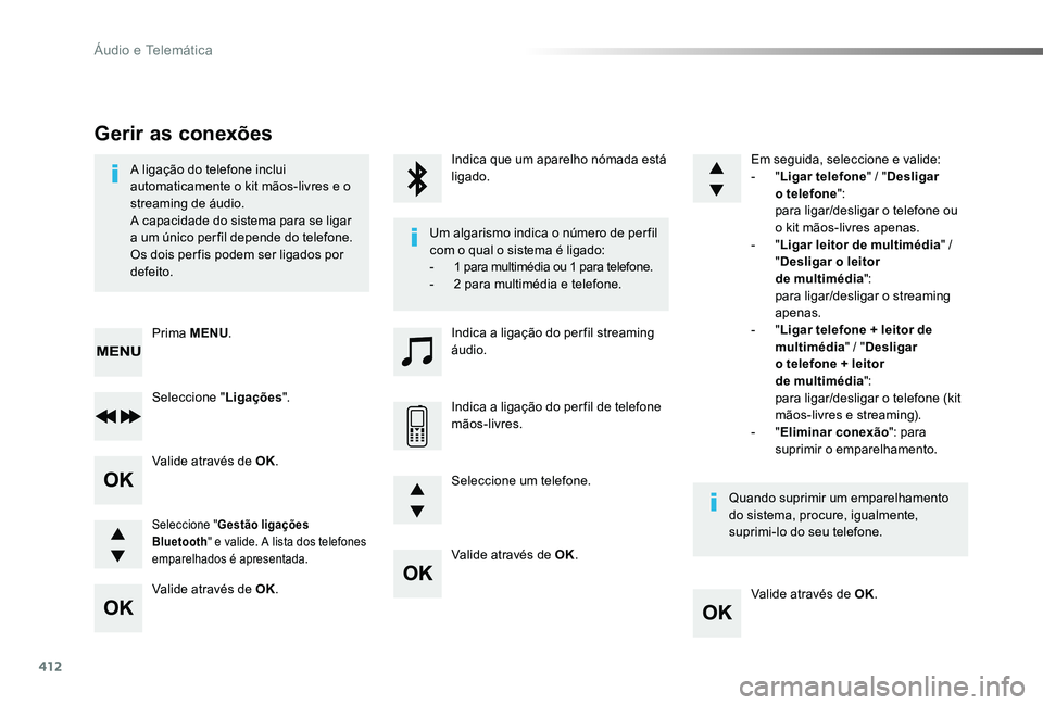 TOYOTA PROACE 2020 Manual de utilização (in Portuguese) 412
Proace_pt_Chap10d_RD6_ed2019_V02
Valide através de OK.
Valide através de OK.
Valide através de OK.
Valide através de OK.
A ligação do telefone inclui automaticamente o kit mãos-livres e o s TOYOTA PROACE 2020 Manual de utilização (in Portuguese) 412
Proace_pt_Chap10d_RD6_ed2019_V02
Valide através de OK.
Valide através de OK.
Valide através de OK.
Valide através de OK.
A ligação do telefone inclui automaticamente o kit mãos-livres e o s