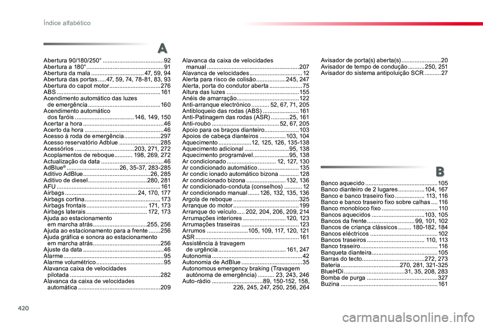 TOYOTA PROACE 2020 Manual de utilização (in Portuguese) 420
Proace_pt_Chap11_index-alpha_ed2019_V02
Abertura 90/180/250° .....................................92Abertura a 180° ...............................................91Abertura da mala ............ TOYOTA PROACE 2020 Manual de utilização (in Portuguese) 420
Proace_pt_Chap11_index-alpha_ed2019_V02
Abertura 90/180/250° .....................................92Abertura a 180° ...............................................91Abertura da mala ............