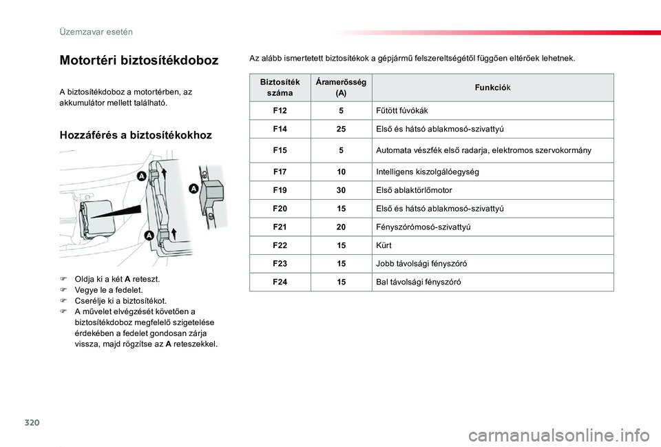 TOYOTA PROACE 2020 Kezelési útmutató (in Hungarian) 320
Proace_hu_Chap08_En-cas-de-panne_ed01-2019
Motortéri biztosítékdoboz
F Oldja ki a két A reteszt.F Vegye le a fedelet.F Cserélje ki a biztosítékot.F A művelet elvégzését követően a biz TOYOTA PROACE 2020 Kezelési útmutató (in Hungarian) 320
Proace_hu_Chap08_En-cas-de-panne_ed01-2019
Motortéri biztosítékdoboz
F Oldja ki a két A reteszt.F Vegye le a fedelet.F Cserélje ki a biztosítékot.F A művelet elvégzését követően a biz