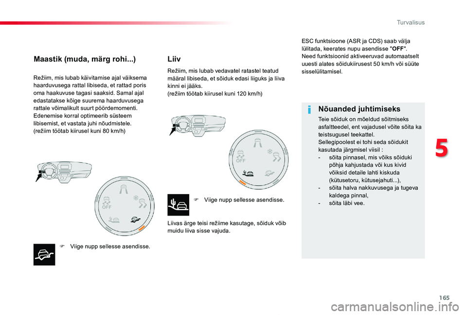 TOYOTA PROACE 2020  Kasutusjuhend (in Estonian) 165
Proace_et_Chap05_securite_ed2019_V02
Režiim, mis lubab käivitamise ajal väiksema haarduvusega rattal libiseda, et rattad poris oma haakuvuse tagasi saaksid. Samal ajal edastatakse kõige suurem