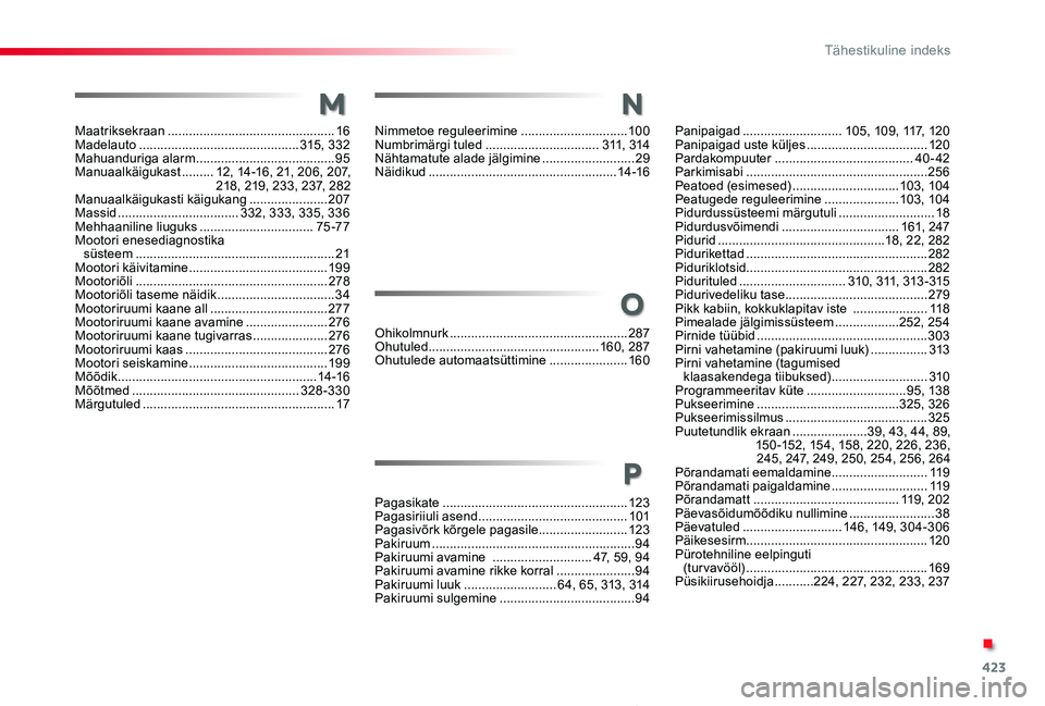 TOYOTA PROACE 2020 Kasutusjuhend (in Estonian) 423
Tähestikuline indeks
Proace_et_Chap11_index-alpha_ed2019_V02
Maatriksekraan ...............................................16Madelauto .............................................315, 332Mahuand TOYOTA PROACE 2020 Kasutusjuhend (in Estonian) 423
Tähestikuline indeks
Proace_et_Chap11_index-alpha_ed2019_V02
Maatriksekraan ...............................................16Madelauto .............................................315, 332Mahuand