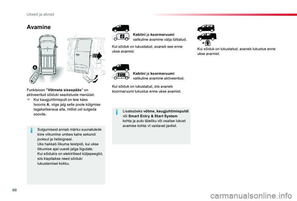TOYOTA PROACE 2020 Kasutusjuhend (in Estonian) 88
Proace_et_Chap02_ouvertures_ed2019_V02
Lisateabeks võtme, kaugjuhtimispuldi või Smar t Entr y & Star t System kohta ja auto täieliku või osalise lukust avamise kohta vt vastavat jaotist.Sulgumi TOYOTA PROACE 2020 Kasutusjuhend (in Estonian) 88
Proace_et_Chap02_ouvertures_ed2019_V02
Lisateabeks võtme, kaugjuhtimispuldi või Smar t Entr y & Star t System kohta ja auto täieliku või osalise lukust avamise kohta vt vastavat jaotist.Sulgumi