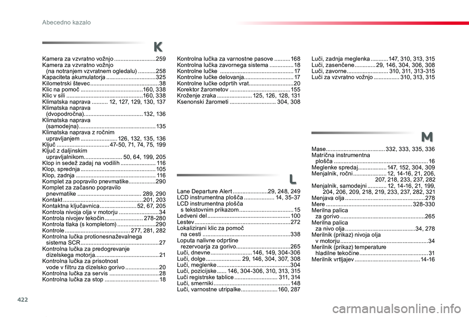 TOYOTA PROACE 2020 Navodila Za Uporabo (in Slovenian) 422
Proace_sl_Chap11_index-alpha_ed2019_V02
j
Luči, zadnja meglenka ...........147, 310, 313, 315Luči, zasenčene .............29, 14 6, 304, 306, 308Luči, zavorne ..........................310, 31 TOYOTA PROACE 2020 Navodila Za Uporabo (in Slovenian) 422
Proace_sl_Chap11_index-alpha_ed2019_V02
j
Luči, zadnja meglenka ...........147, 310, 313, 315Luči, zasenčene .............29, 14 6, 304, 306, 308Luči, zavorne ..........................310, 31