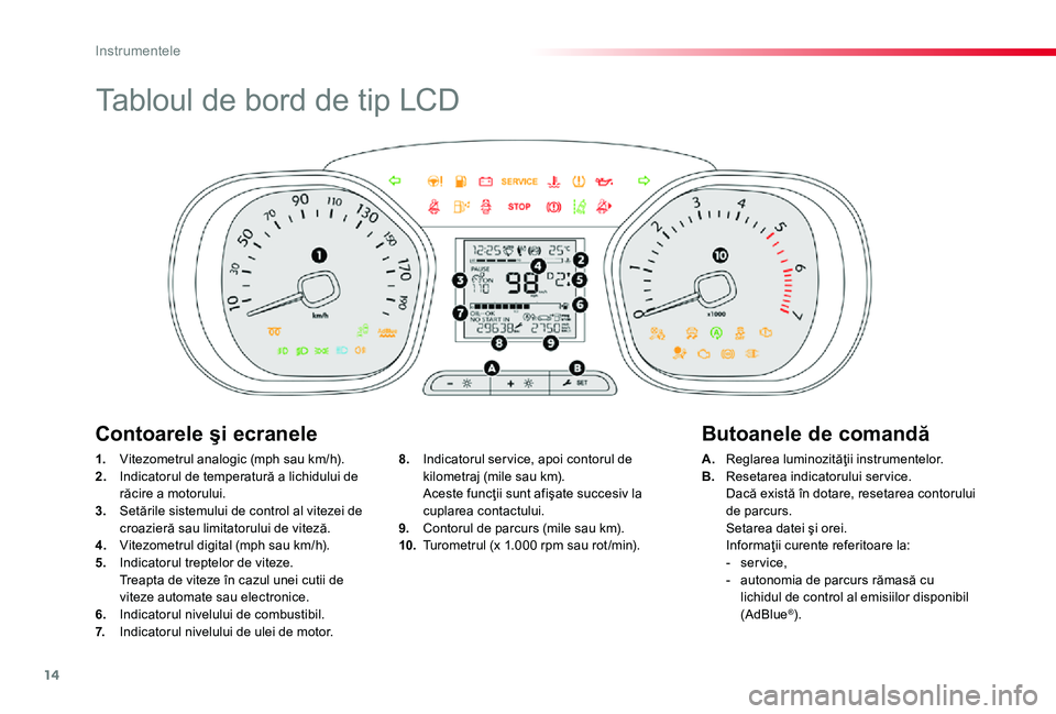 TOYOTA PROACE 2020 Manual de utilizare (in Romanian) 14
Tabloul de bord de tip LCD
1. Vitezometrul analogic (mph sau km/h).2. Indicatorul de temperatură a lichidului de răcire a motorului.3. Setările sistemului de control al vitezei de croazieră sa TOYOTA PROACE 2020 Manual de utilizare (in Romanian) 14
Tabloul de bord de tip LCD
1. Vitezometrul analogic (mph sau km/h).2. Indicatorul de temperatură a lichidului de răcire a motorului.3. Setările sistemului de control al vitezei de croazieră sa