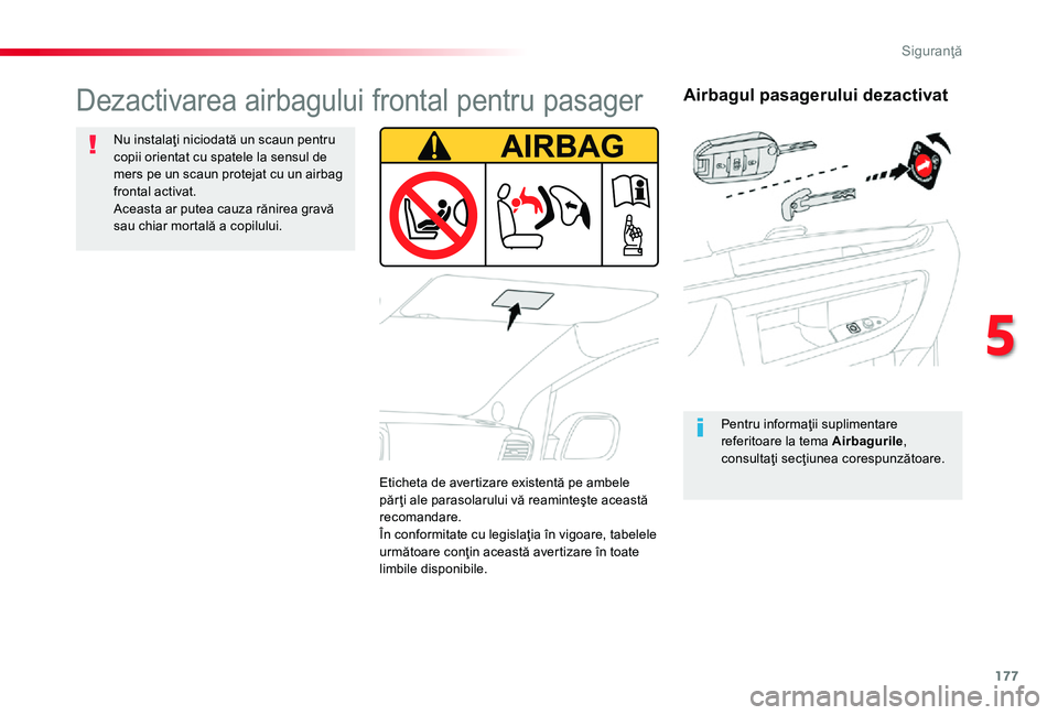TOYOTA PROACE 2020 Manual de utilizare (in Romanian) 177
Airbagul pasagerului dezactivat
Pentru informaţii suplimentare referitoare la tema Airbagurile, consultaţi secţiunea corespunzătoare.
Dezactivarea airbagului frontal pentru pasager
Nu instala TOYOTA PROACE 2020 Manual de utilizare (in Romanian) 177
Airbagul pasagerului dezactivat
Pentru informaţii suplimentare referitoare la tema Airbagurile, consultaţi secţiunea corespunzătoare.
Dezactivarea airbagului frontal pentru pasager
Nu instala