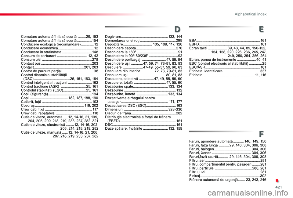 TOYOTA PROACE 2020 Manual de utilizare (in Romanian) 421
Comutare automată în fază scurtă ........29, 153 Comutare automată în fază scurtă ...............15 4Conducere ecologică (recomandare) .............12Conducere economică............... TOYOTA PROACE 2020 Manual de utilizare (in Romanian) 421
Comutare automată în fază scurtă ........29, 153 Comutare automată în fază scurtă ...............15 4Conducere ecologică (recomandare) .............12Conducere economică...............