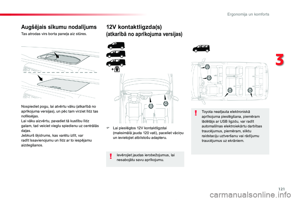 TOYOTA PROACE 2020 Lietošanas Instrukcija (in Latvian) 121
Proace_lv_Chap03_ergonomie-et-confort_ed01-2019
Augšējais sīkumu nodalījums
Tas atrodas virs borta paneļa aiz stūres.
Nospiediet pogu, lai atvērtu vāku (atkarībā no aprīkojuma versijas) TOYOTA PROACE 2020 Lietošanas Instrukcija (in Latvian) 121
Proace_lv_Chap03_ergonomie-et-confort_ed01-2019
Augšējais sīkumu nodalījums
Tas atrodas virs borta paneļa aiz stūres.
Nospiediet pogu, lai atvērtu vāku (atkarībā no aprīkojuma versijas)
