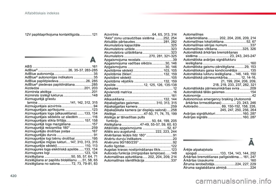 TOYOTA PROACE 2020 Lietošanas Instrukcija (in Latvian) 420
Proace_lv_Chap11_index-alpha_ed01-2019
12V papildaprīkojuma kontaktligzda.............121
Ārējie atpakaļskata spoguļi ........................13 3, 13 4, 143, 14 4, 252Ārkārtas bremzēšan TOYOTA PROACE 2020 Lietošanas Instrukcija (in Latvian) 420
Proace_lv_Chap11_index-alpha_ed01-2019
12V papildaprīkojuma kontaktligzda.............121
Ārējie atpakaļskata spoguļi ........................13 3, 13 4, 143, 14 4, 252Ārkārtas bremzēšan