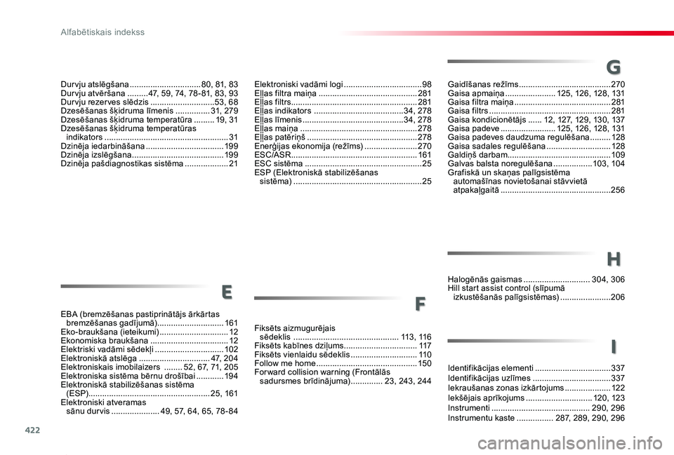 TOYOTA PROACE 2020 Lietošanas Instrukcija (in Latvian) 422
Proace_lv_Chap11_index-alpha_ed01-2019
d
Gaidīšanas režīms ........................................270Gaisa apmaiņa ......................125, 126, 128, 131Gaisa filtra maiņa .............. TOYOTA PROACE 2020 Lietošanas Instrukcija (in Latvian) 422
Proace_lv_Chap11_index-alpha_ed01-2019
d
Gaidīšanas režīms ........................................270Gaisa apmaiņa ......................125, 126, 128, 131Gaisa filtra maiņa ..............
