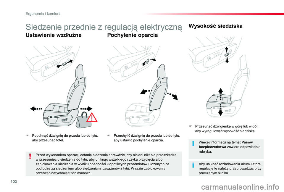 TOYOTA PROACE 2020 Instrukcja obsługi (in Polish) 102
Proace_pl_Chap03_ergonomie-et-confort_ed01-2019
Siedzenie przednie z regulacjÄ… elektrycznÄ…
Ustawienie wzdłużnePochylenie oparcia
Wysokość siedziska
Aby uniknąć rozładowania akumulatora, r TOYOTA PROACE 2020 Instrukcja obsługi (in Polish) 102
Proace_pl_Chap03_ergonomie-et-confort_ed01-2019
Siedzenie przednie z regulacjÄ… elektrycznÄ…
Ustawienie wzdłużnePochylenie oparcia
Wysokość siedziska
Aby uniknąć rozładowania akumulatora, r