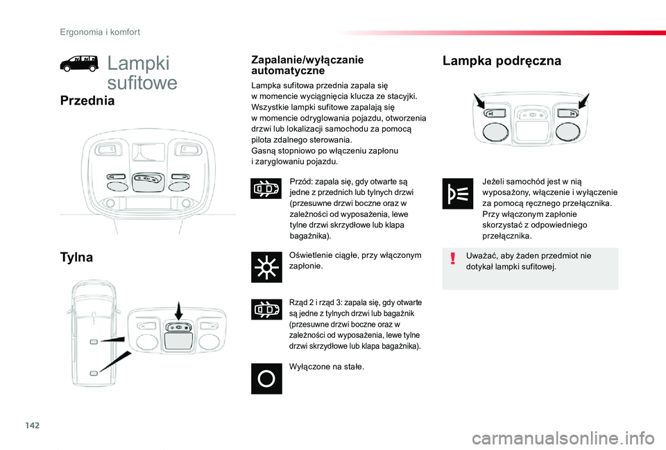 TOYOTA PROACE 2020 Instrukcja obsługi (in Polish) 142
Proace_pl_Chap03_ergonomie-et-confort_ed01-2019
Lampka podręczna
Ty l n a
Lampki
sufitowe
Zapalanie/wyłączanie automatyczne
Lampka sufitowa przednia zapala się w momencie wyciągnięcia klucz TOYOTA PROACE 2020 Instrukcja obsługi (in Polish) 142
Proace_pl_Chap03_ergonomie-et-confort_ed01-2019
Lampka podręczna
Ty l n a
Lampki
sufitowe
Zapalanie/wyłączanie automatyczne
Lampka sufitowa przednia zapala się w momencie wyciągnięcia klucz