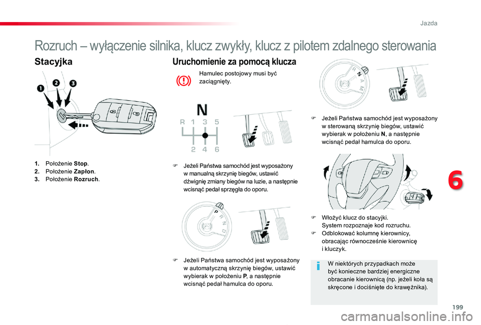 TOYOTA PROACE 2020  Instrukcja obsługi (in Polish) 199
Proace_pl_Chap06_conduite_ed01-2019
Rozruch – wyłączenie silnika, klucz zwykły, klucz z pilotem zdalnego sterowania
Stacyjka
1. Położenie Stop.2. Położenie Zapłon.3.  Położenie Rozruch