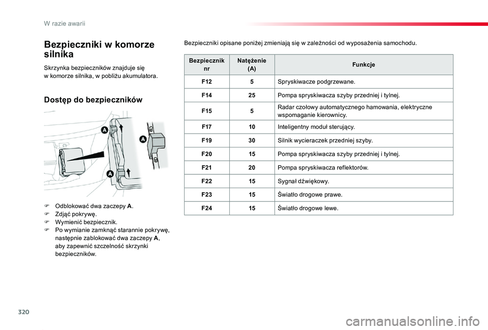 TOYOTA PROACE 2020 Instrukcja obsługi (in Polish) 320
Proace_pl_Chap08_En-cas-de-panne_ed01-2019
Bezpieczniki w komorze
silnika
F Odblokować dwa zaczepy A.F Zdjąć pokrywę.F Wymienić bezpiecznik.F Po wymianie zamknąć starannie pokrywę, nastę TOYOTA PROACE 2020 Instrukcja obsługi (in Polish) 320
Proace_pl_Chap08_En-cas-de-panne_ed01-2019
Bezpieczniki w komorze
silnika
F Odblokować dwa zaczepy A.F Zdjąć pokrywę.F Wymienić bezpiecznik.F Po wymianie zamknąć starannie pokrywę, nastę