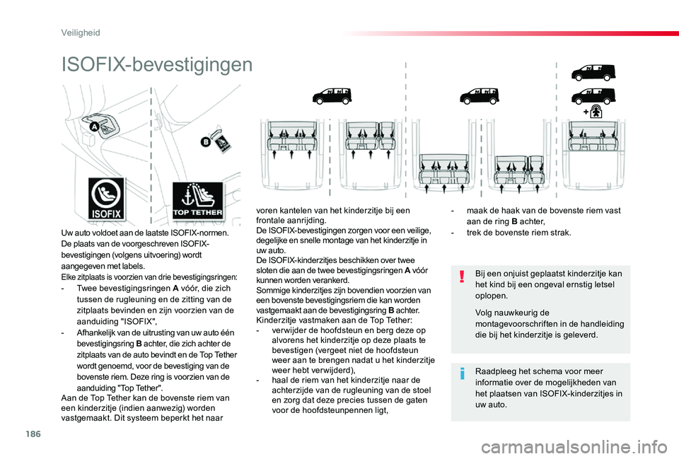 TOYOTA PROACE 2020 Instructieboekje (in Dutch) 186
Proace_nl_Chap05_securite_ed01-2019
ISOFIX-bevestigingen
Bij een onjuist geplaatst kinderzitje kan het kind bij een ongeval ernstig letsel oplopen.
Raadpleeg het schema voor meer informatie over d TOYOTA PROACE 2020 Instructieboekje (in Dutch) 186
Proace_nl_Chap05_securite_ed01-2019
ISOFIX-bevestigingen
Bij een onjuist geplaatst kinderzitje kan het kind bij een ongeval ernstig letsel oplopen.
Raadpleeg het schema voor meer informatie over d