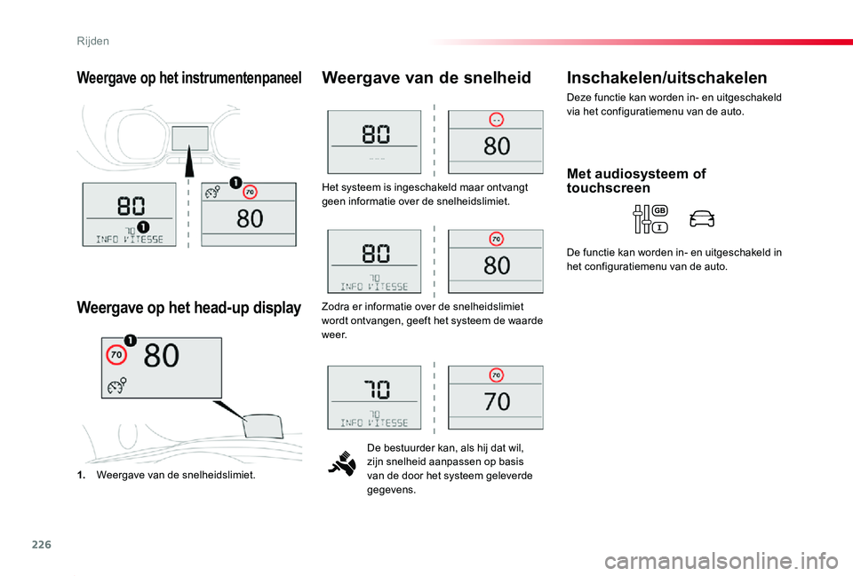 TOYOTA PROACE 2020 Instructieboekje (in Dutch) 226
Proace_nl_Chap06_conduite_ed01-2019
Het systeem is ingeschakeld maar ontvangt geen informatie over de snelheidslimiet.
De bestuurder kan, als hij dat wil, zijn snelheid aanpassen op basis van de d TOYOTA PROACE 2020 Instructieboekje (in Dutch) 226
Proace_nl_Chap06_conduite_ed01-2019
Het systeem is ingeschakeld maar ontvangt geen informatie over de snelheidslimiet.
De bestuurder kan, als hij dat wil, zijn snelheid aanpassen op basis van de d