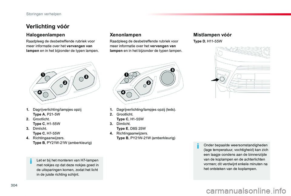 TOYOTA PROACE 2020  Instructieboekje (in Dutch) 304
Proace_nl_Chap08_En-cas-de-panne_ed01-2019
Verlichting vóór
Xenonlampen
Raadpleeg de desbetreffende rubriek voor meer informatie over het vervangen van lampen en in het bijzonder de typen lampen
