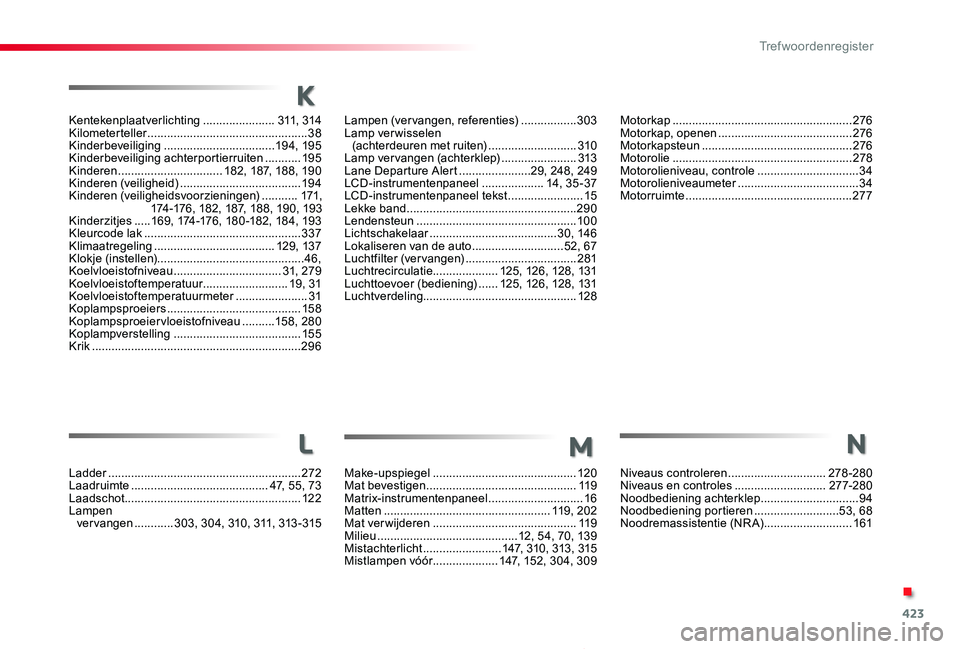 TOYOTA PROACE 2020 Instructieboekje (in Dutch) 423
Proace_nl_Chap11_index-alpha_ed01-2019
Ladder ...........................................................272Laadruimte ..........................................47, 55, 73Laadschot................ TOYOTA PROACE 2020 Instructieboekje (in Dutch) 423
Proace_nl_Chap11_index-alpha_ed01-2019
Ladder ...........................................................272Laadruimte ..........................................47, 55, 73Laadschot................