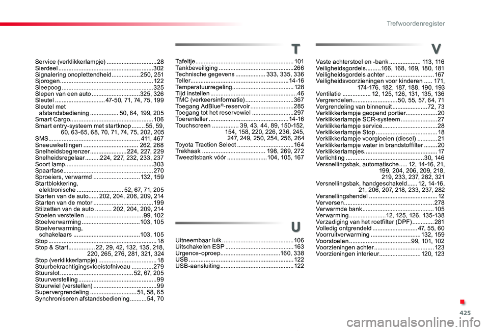 TOYOTA PROACE 2020 Instructieboekje (in Dutch) 425
Proace_nl_Chap11_index-alpha_ed01-2019
Uitneembaar luik ...........................................10 6Uitschakelen ESP .........................................163Urgence-oproep ................. TOYOTA PROACE 2020 Instructieboekje (in Dutch) 425
Proace_nl_Chap11_index-alpha_ed01-2019
Uitneembaar luik ...........................................10 6Uitschakelen ESP .........................................163Urgence-oproep .................
