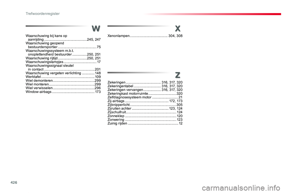 TOYOTA PROACE 2020 Instructieboekje (in Dutch) 426
Proace_nl_Chap11_index-alpha_ed01-2019
ut
w
Xenonlampen .......................................304, 308Waarschuwing bij kans op aanrijding ............................................245, 247Waar TOYOTA PROACE 2020 Instructieboekje (in Dutch) 426
Proace_nl_Chap11_index-alpha_ed01-2019
ut
w
Xenonlampen .......................................304, 308Waarschuwing bij kans op aanrijding ............................................245, 247Waar