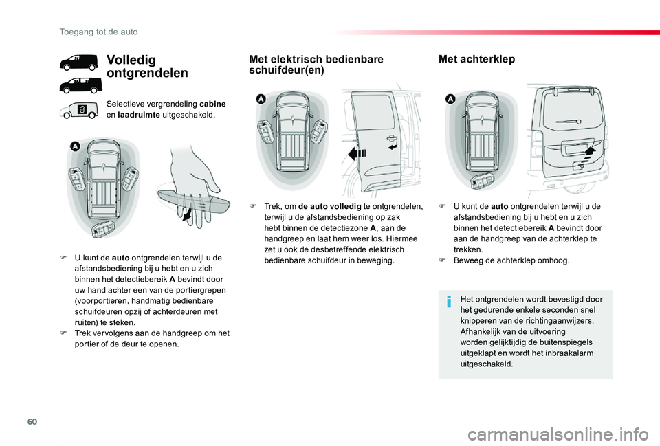 TOYOTA PROACE 2020 Instructieboekje (in Dutch) 60
Proace_nl_Chap02_ouvertures_ed01-2019
Selectieve vergrendeling cabine en laadruimte uitgeschakeld.
Het ontgrendelen wordt bevestigd door het gedurende enkele seconden snel knipperen van de richting TOYOTA PROACE 2020 Instructieboekje (in Dutch) 60
Proace_nl_Chap02_ouvertures_ed01-2019
Selectieve vergrendeling cabine en laadruimte uitgeschakeld.
Het ontgrendelen wordt bevestigd door het gedurende enkele seconden snel knipperen van de richting