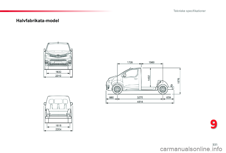 TOYOTA PROACE 2020  Brugsanvisning (in Danish) 331
Halvfabrikata-model
9 
Tekniske specifikationer  